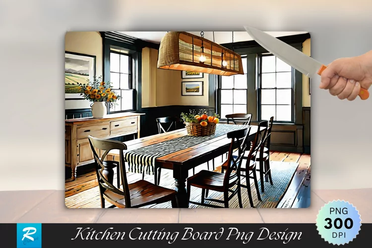 Farmhouse Dining Room with Rustic Charm Cutting Board PNG