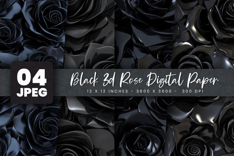 Black 3d Rose Digital Paper example image 1