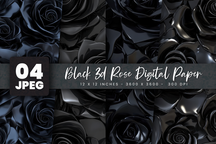 Black 3d Rose Digital Paper
