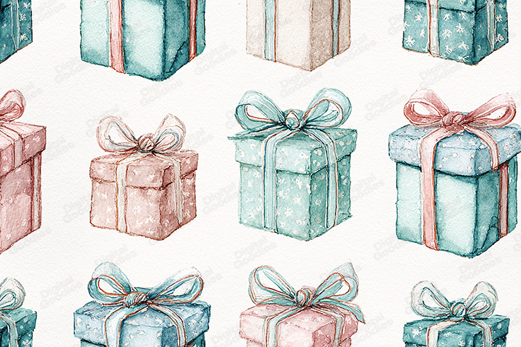 Watercolor Gift Box Seamless Pattern Pastel Pink Blue Presen