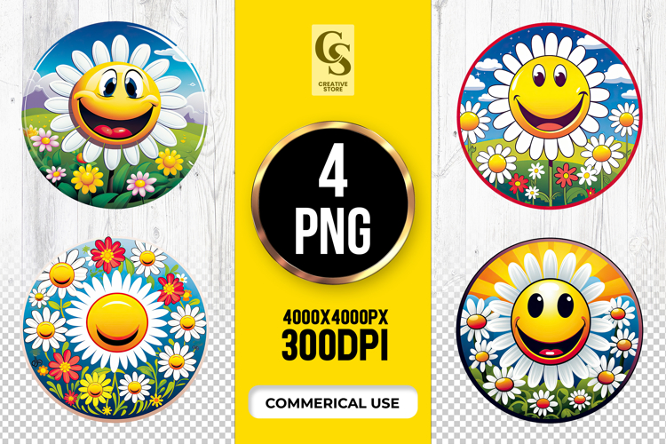 Happy Daisy Flower Faces Clipart Sublimation PNG