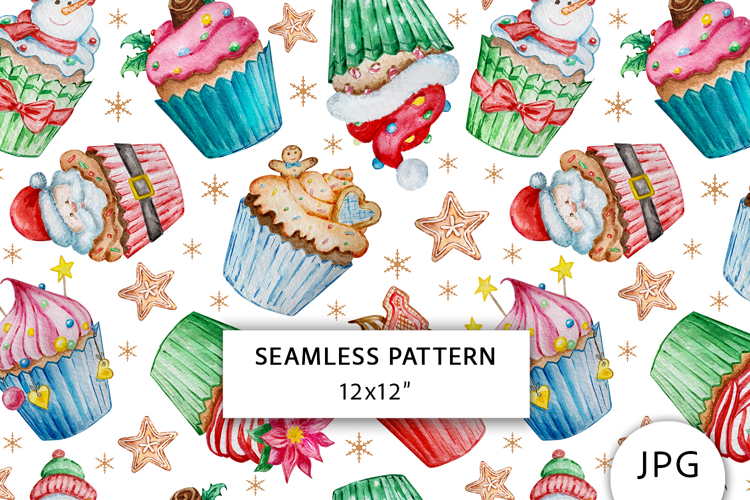 Christmas Cupcake Seamless Pattern, Digital Paper