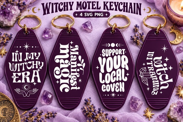 Witchy Motel Keychain SVG PNG, Mystic Coven Quotes example image 1