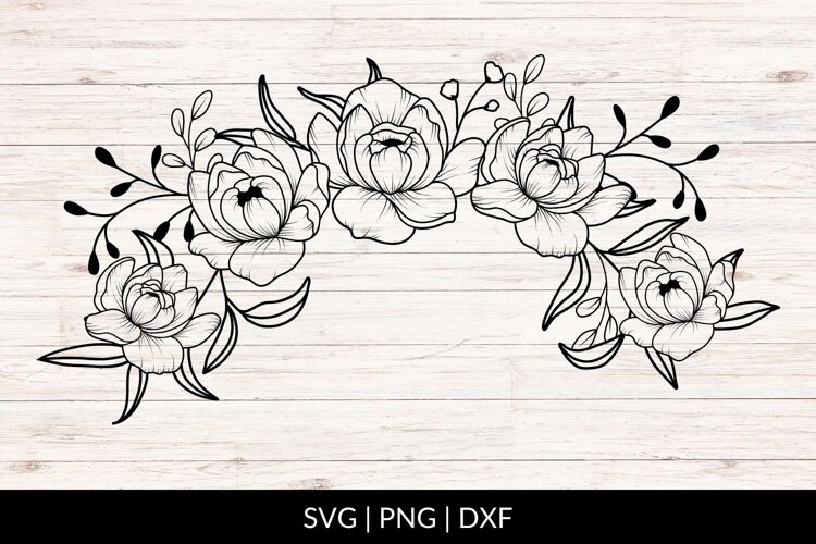 Hand Drawn Peonies Floral Arc SVG example image 1