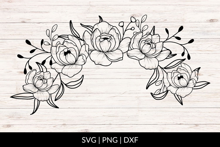 Hand Drawn Peonies Floral Arc SVG