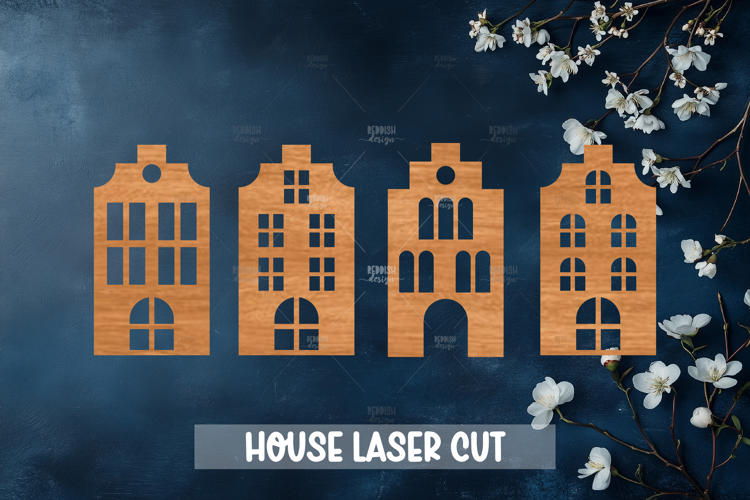 4 Houses Laser Cut Template