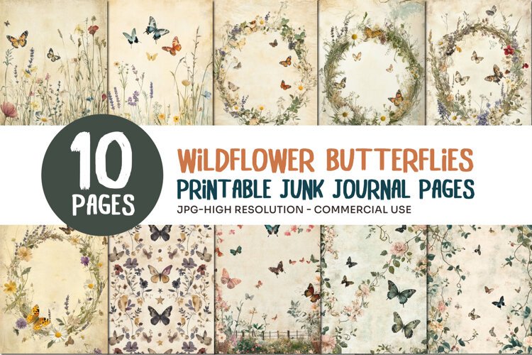 Wildflower Butterfly Junk Journal Pages example image 1