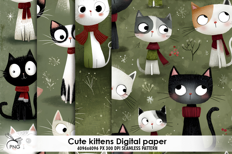 Cute kittens digital paper, seamless pattern