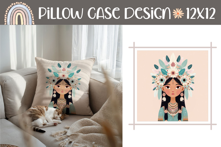 Ethnic Pillow Design, Cartoon Girl Pillow Template