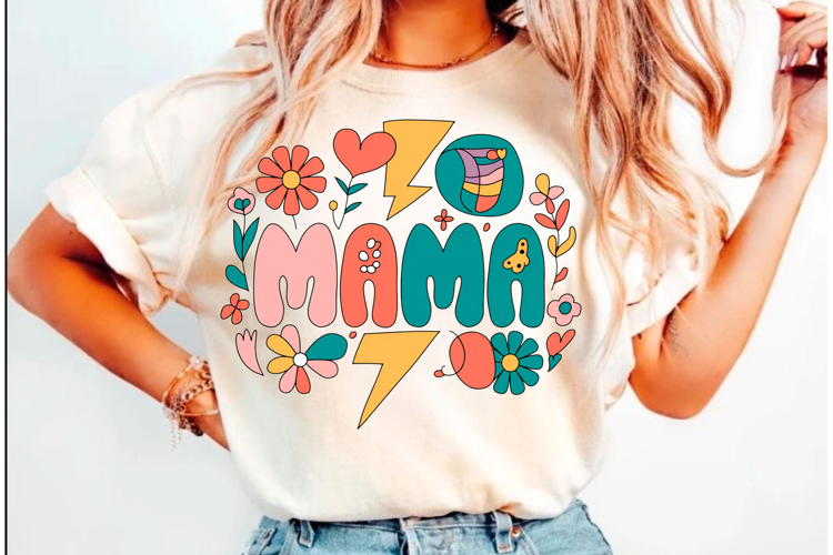 Retro Mama Png, Floral Mama PNG,
