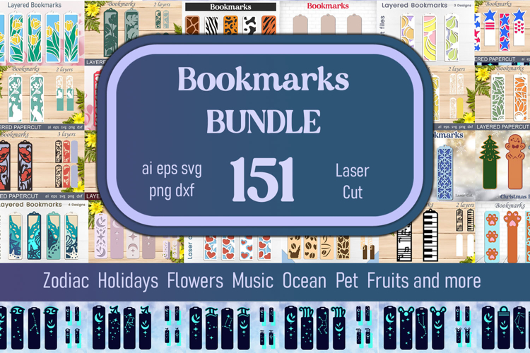 Layered bookmarks bundle svg, 3d laser cut bookmarks