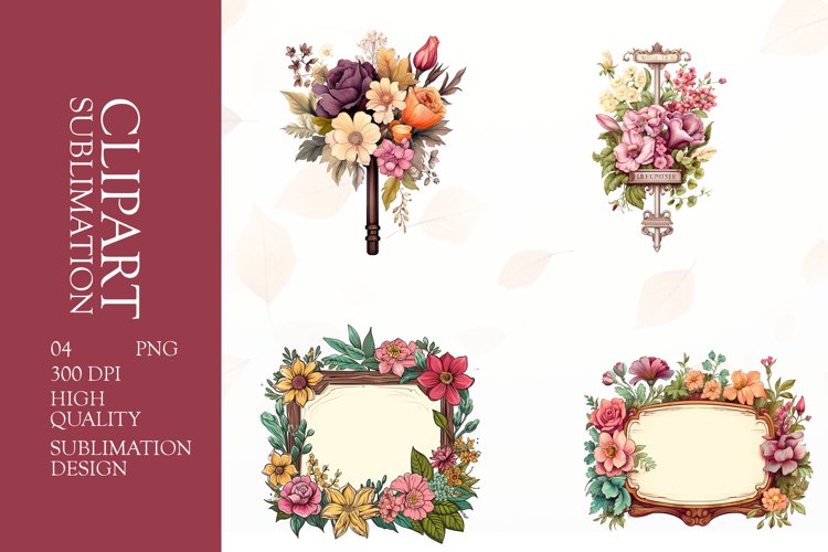 Watercolor floral wooden signboard clipart sublimation png