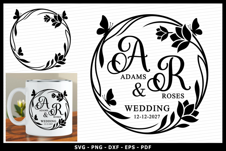Round Wedding Floral frame SVG, Family Initial Monogram Sign