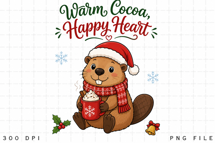 Cute Beaver Christmas PNG,Warm Cocoa Happy Heart Sublimation