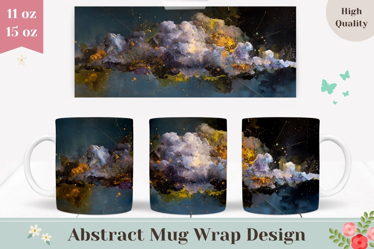 Neon Clouds Mug Wrap, Sky Mug Design, Abstract Mug Template