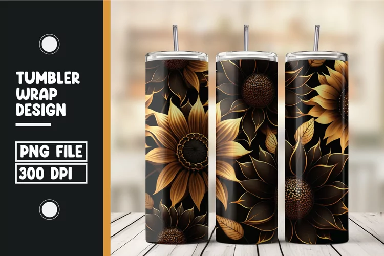 Golden and black 3d Sun flowers Tumbler