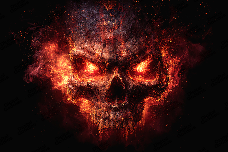 Burning Dark Skull Artwork with Flames Horror Background