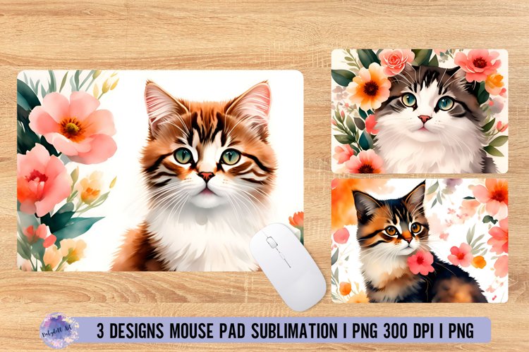 Cat Flower Mouse Pad Sublimation Design PNG