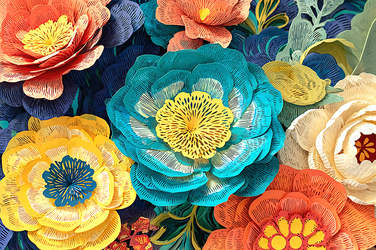 Colorful Layered Paper Cut Floral Artwork Background