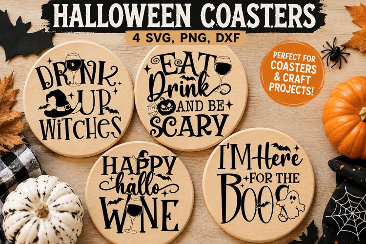 Halloween Coasters SVG PNG, Funny Witch Wine Sayings example image 1