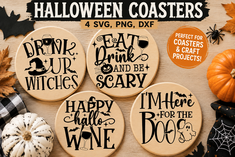Halloween Coasters SVG PNG, Funny Witch Wine Sayings