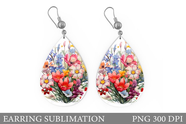 Wildflowers Earring Sublimtion. Teardrop Flowers Earring example image 1