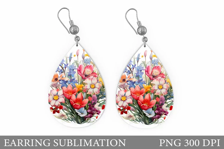 Wildflowers Earring Sublimtion. Teardrop Flowers Earring