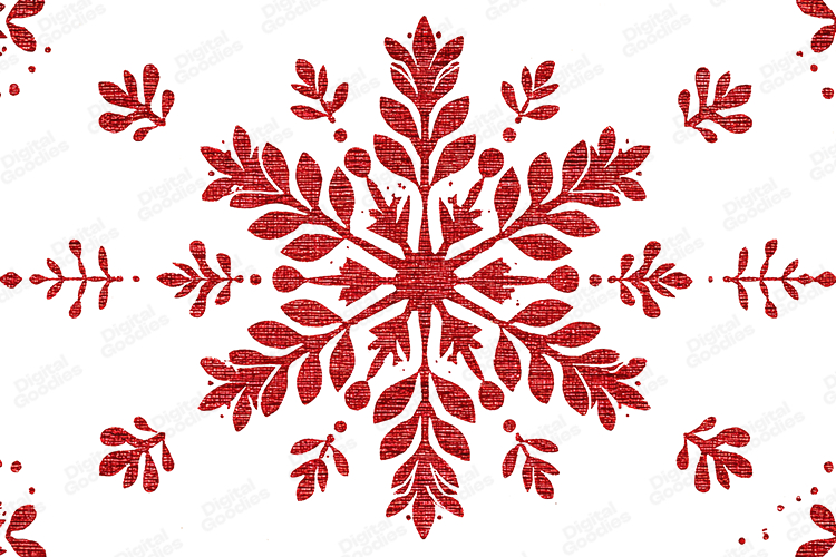 Red Textured Folk Floral Snowflake Pattern Design