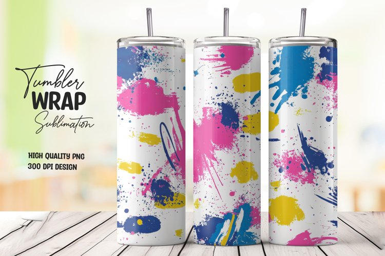 Colorful abstract splashes tumbler wrap sublimation design