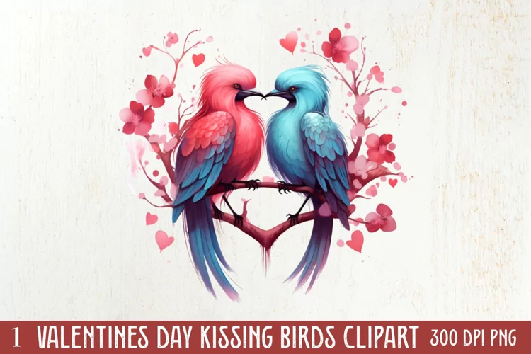 Valentine Kissing Birds Clipart, Valentine Couplet