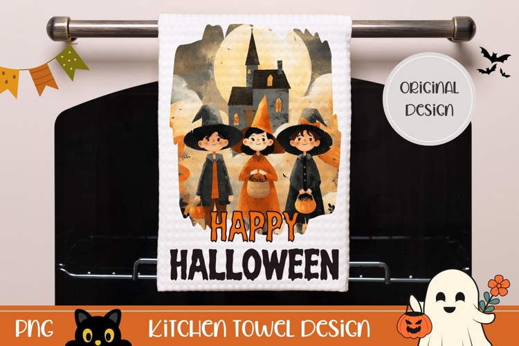Happy Halloween Towel Template, Kids Halloween PNG