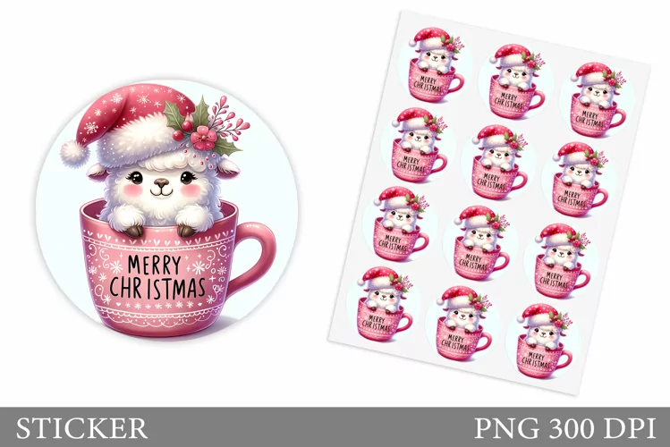 Cute Lama Sticker Design.Christmas Sticker Printable