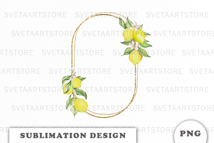 Watercolor Lemons Gold Frame png