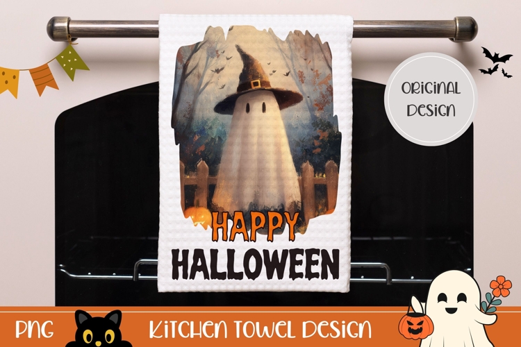 Happy Halloween Towel Design, Art Halloween Ghost PNG