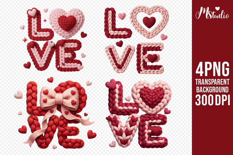 Knitted LOVE Valentine Latch Hook Yarn PNG Sublimation