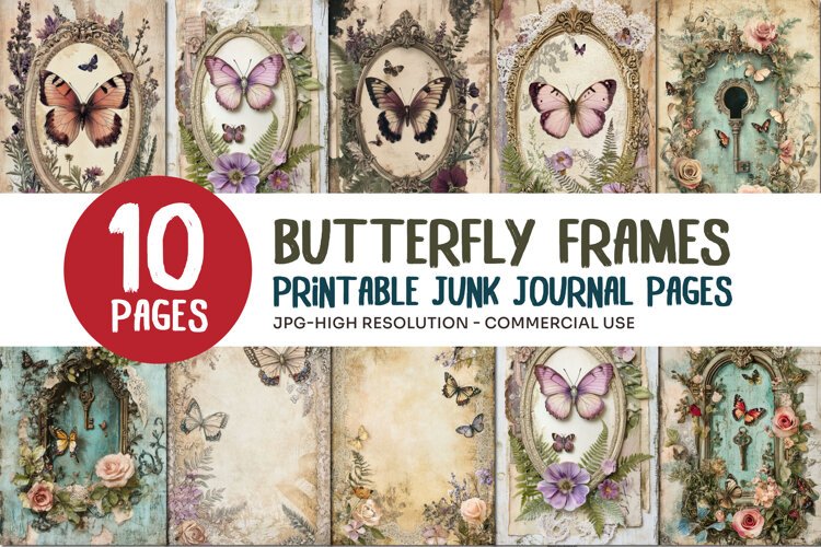 Butterfly Frames Junk Journal Pages example image 1