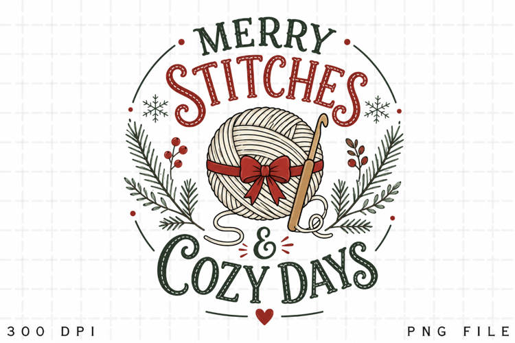 Merry Stitches and Cozy Days PNG Sublimation Design
