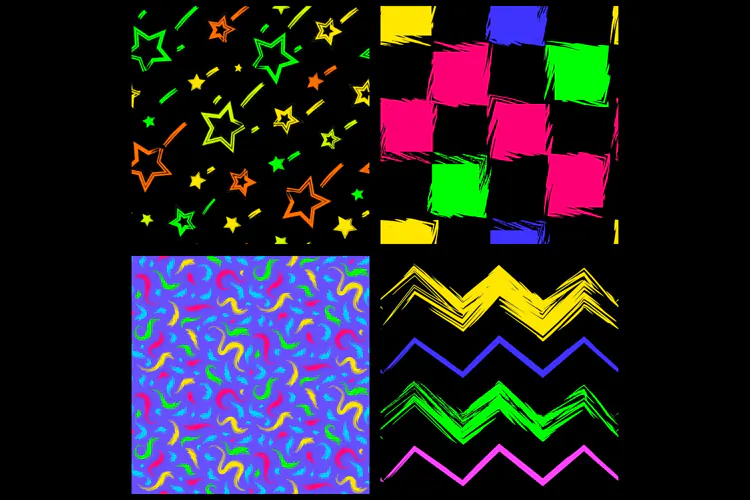 Bold Neon Shapes and Stars Seamless Patternsv