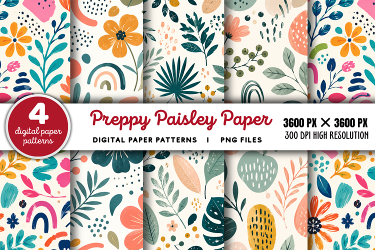 Bright Preppy Paisley Digital Paper PNG