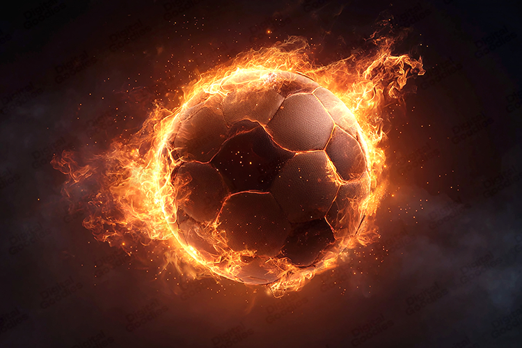 Fiery Soccer Ball Artwork with Flames Sports Background