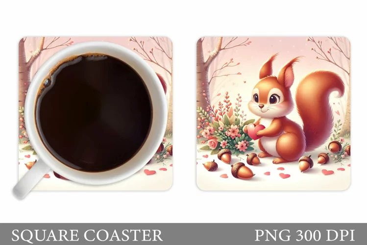 Valentines Squirrel Coaster. Cute Squirrel Coaster Design