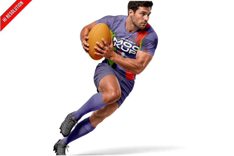 Man Wearing Rugby Uniform With Ball