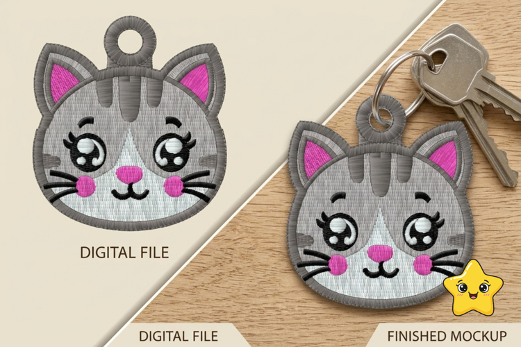 Cute Cat Keychain Embroidery Design