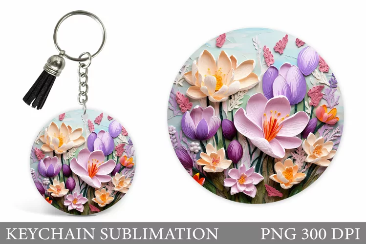 Crocus Keychain Sublimation. Spring Flowers Keychain Design