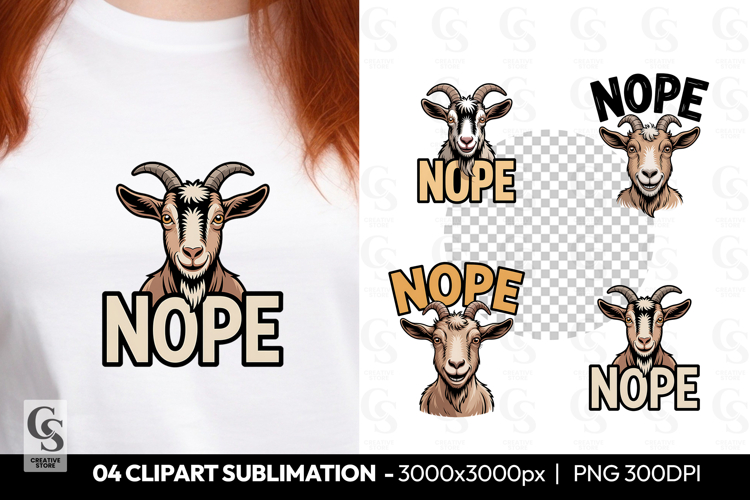 Funny Nope Goat Clipart Sublimation PNG