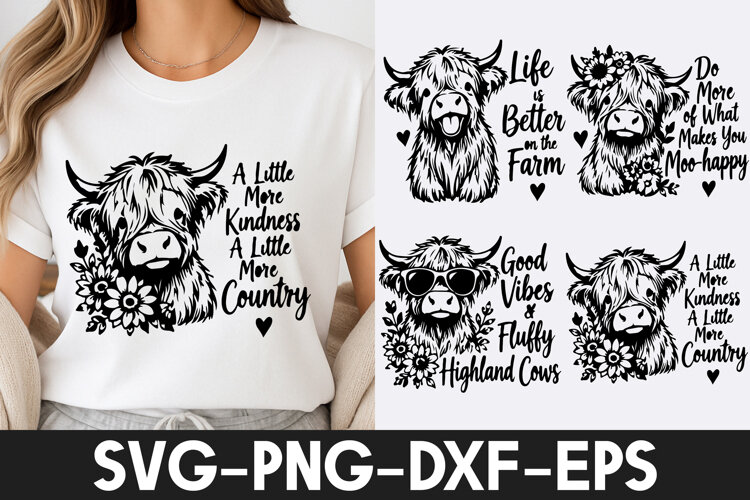 Highland Cow Country Kindness SVG PNG example image 1