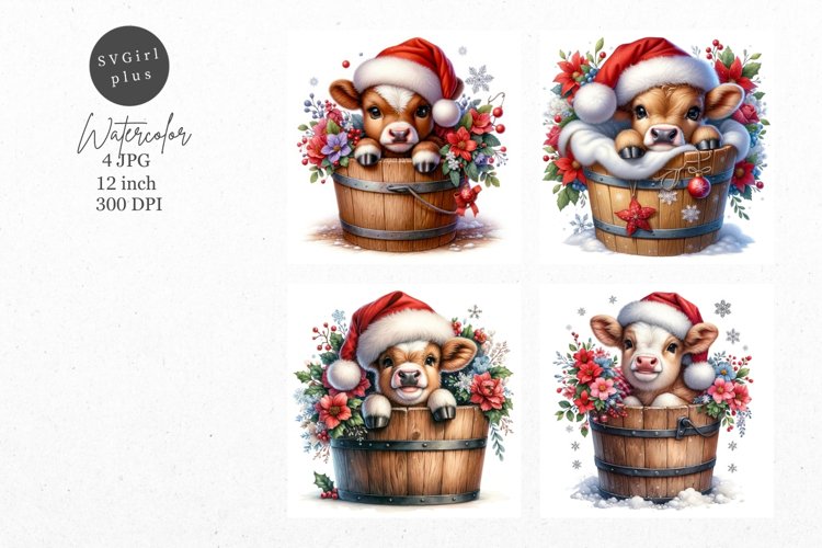 Christmas cow, JPG, Junk journal, Digital paper