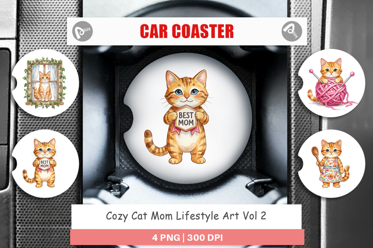 Cat Mom Lifestyle Art Car Coaster
