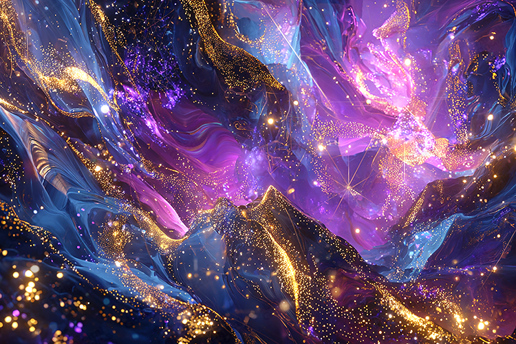 Cosmic Abstract Swirl with Gold and Neon Light Art