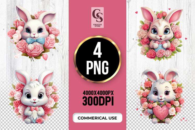 Floral Bunny Clipart Sublimation PNG